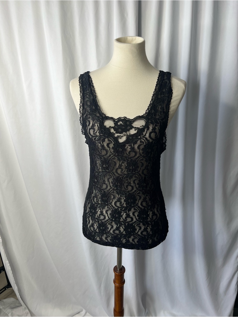 Heather Nicole Black Sheer Lace Tank Top Size Large Y2K Romantic Goth